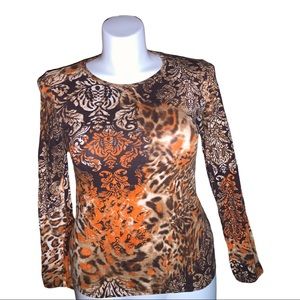 Jones New York Sport Animal Baroque Print Long Sleeve Stretch Top L